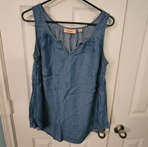 EVRI Denim-Look V-Neck Sleeveless Tank in Medium Blue